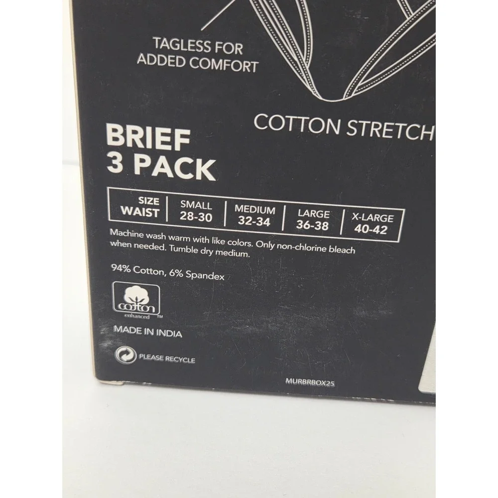Murano 3 pack Cotton Stretch Brief Gray Size Large 36-38 Tagless Underwear